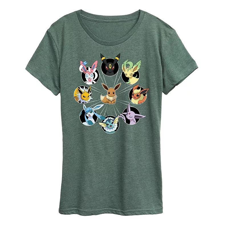 Plus Pokemon Eevee Evolution Graphic Tee, Womens Grey Green Product Image