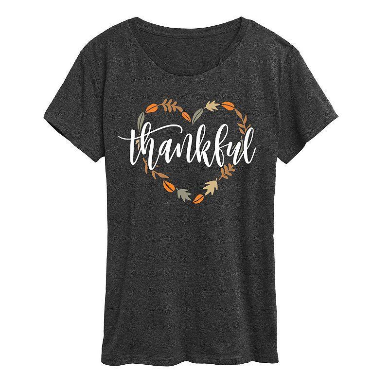 Womens Thankful Leaf Heart Graphic Tee, Girls Grey Gray Product Image