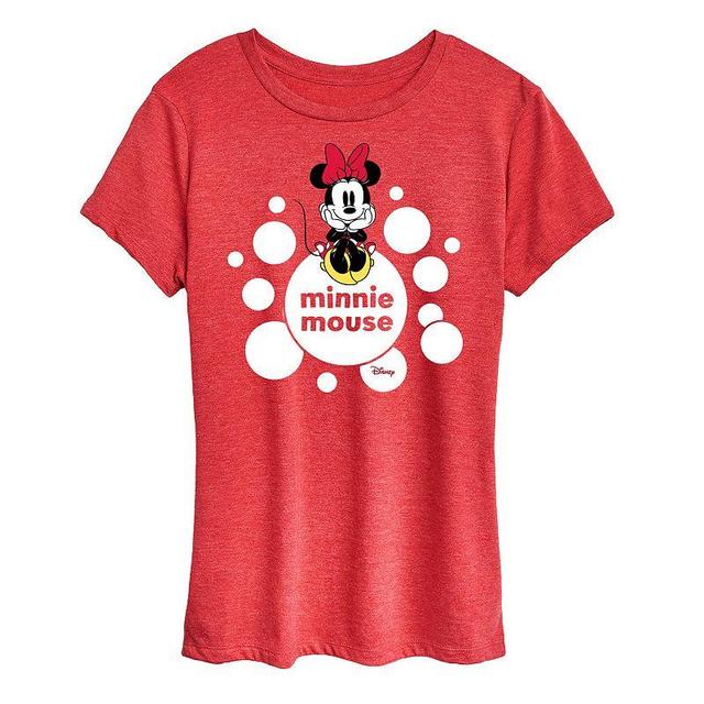 Disneys Minnie Mouse White Dots Graphic Tee, Womens Grey Red Product Image