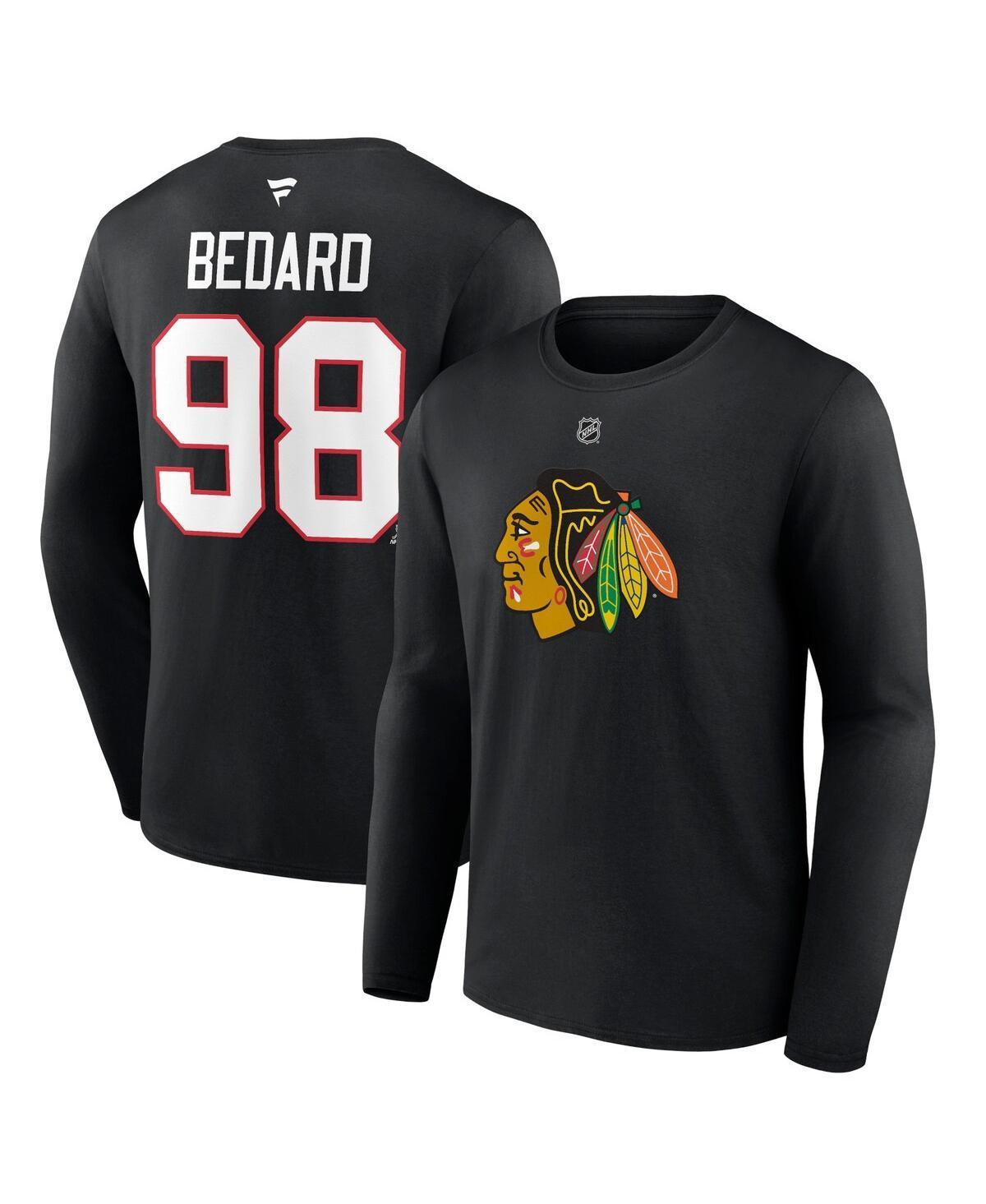 Mens Fanatics Connor Bedard Black Chicago Blackhawks Authentic Stack Name and Number Long Sleeve T-shirt Product Image