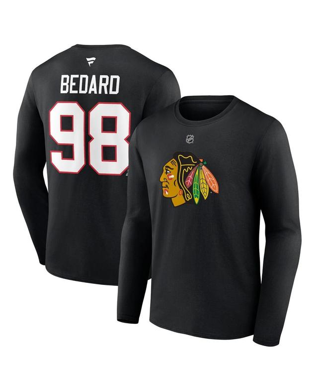 Mens Fanatics Connor Bedard Black Chicago Blackhawks Authentic Stack Name and Number Long Sleeve T-shirt Product Image