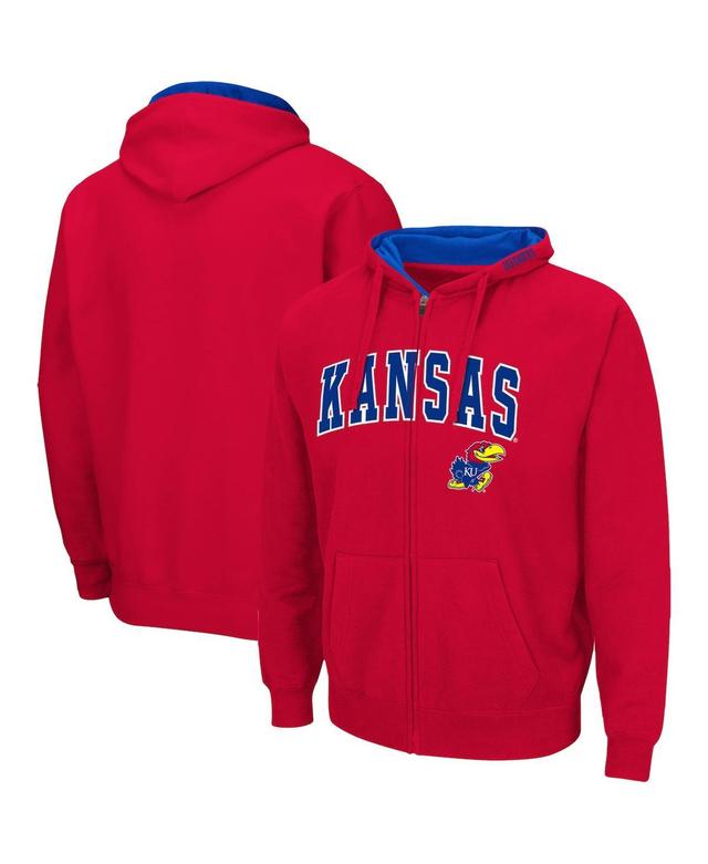 Mens Colosseum Red Kansas Jayhawks Arch and Logo 3.0 Full-Zip Hoodie Product Image