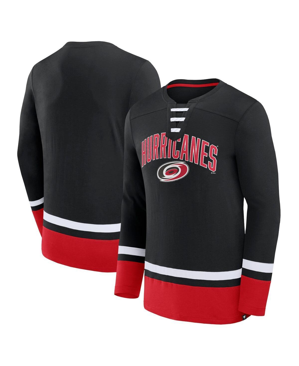 Mens Fanatics Branded Carolina Hurricanes Back Pass Lace-Up Long Sleeve T-Shirt Product Image