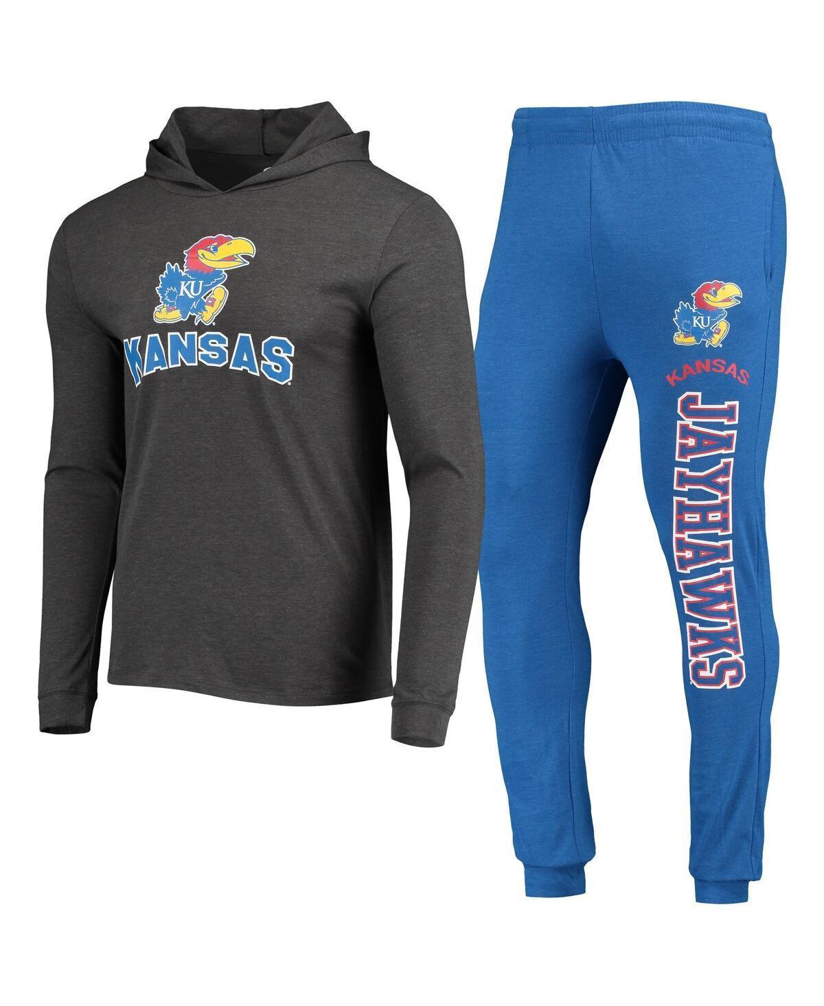 Mens Concepts Sport Royal/Charcoal Kansas Jayhawks Meter Long Sleeve Hoodie T-Shirt & Jogger Pants Sleep Set KNS Blue Product Image