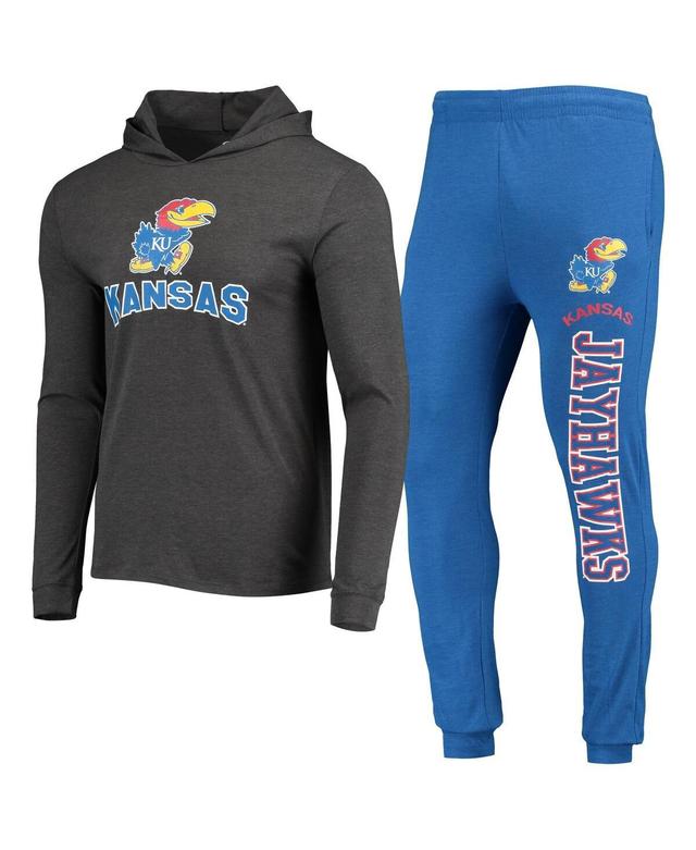 Mens Concepts Sport Royal and Charcoal Kansas Jayhawks Meter Long Sleeve Hoodie T-shirt and Jogger Pants Sleep Set - Royal Product Image