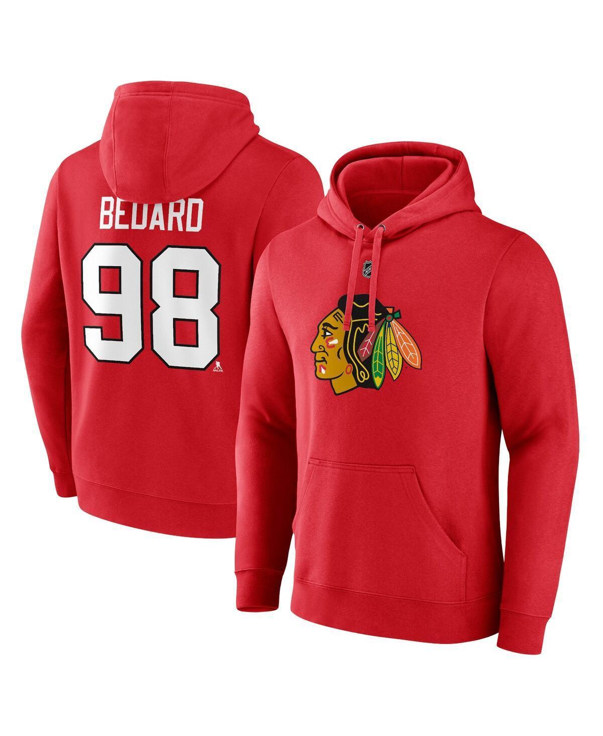 Mens Fanatics Connor Bedard Red Chicago Blackhawks Authentic Stack Name and Number Tri-Blend Pullover Hoodie Product Image