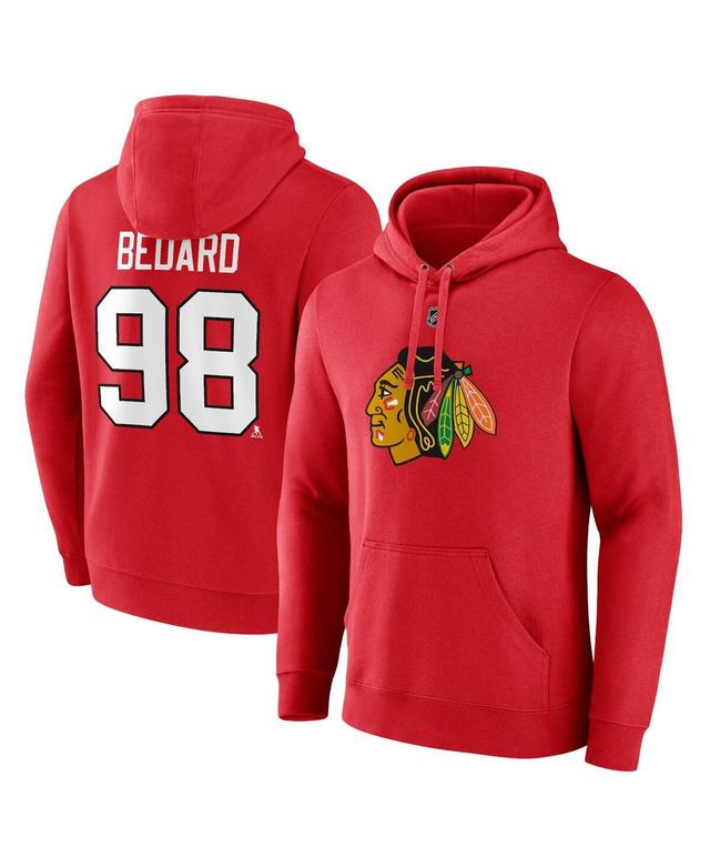 Mens Fanatics Connor Bedard Red Chicago Blackhawks Authentic Stack Name and Number Tri-Blend Pullover Hoodie Product Image