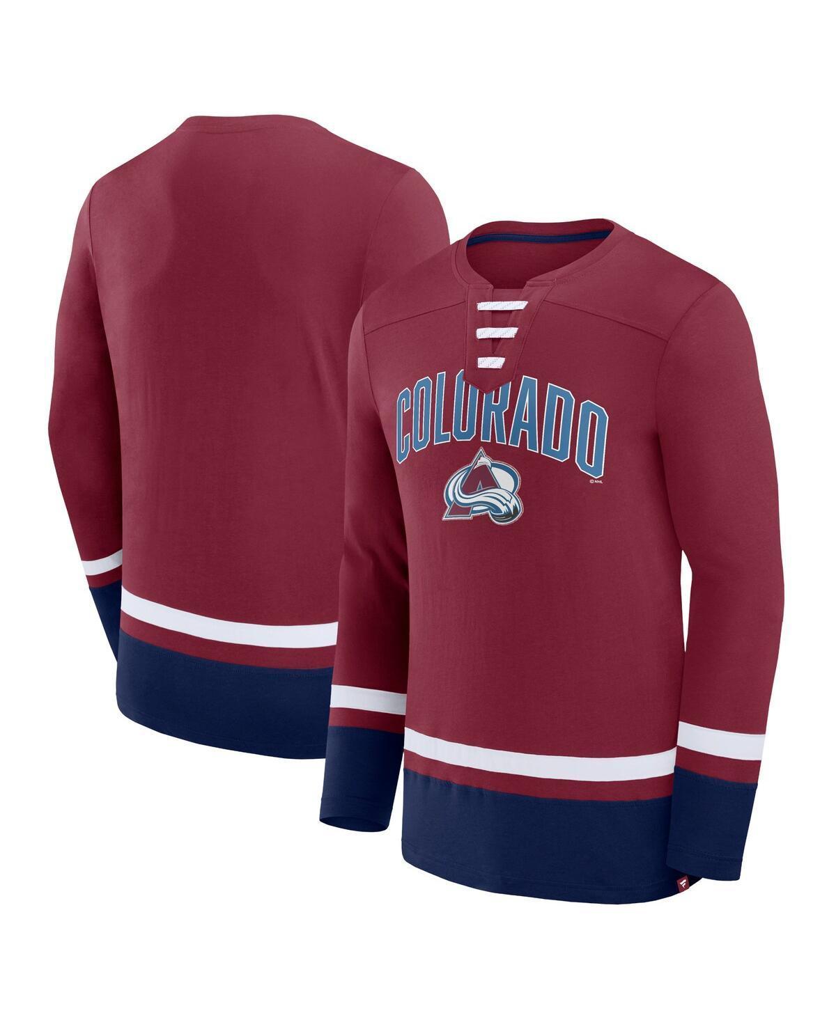 Mens Fanatics Burgundy Colorado Avalanche Back Pass Lace-Up Long Sleeve T-shirt Product Image