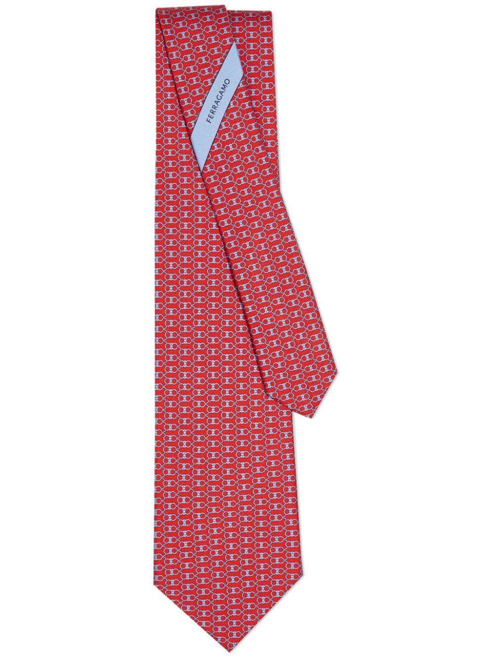 FERRAGAMO Gancini Print Tie In Red Product Image