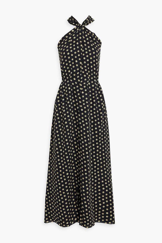 Floral-print Silk-chiffon Midi Dress In Black Product Image