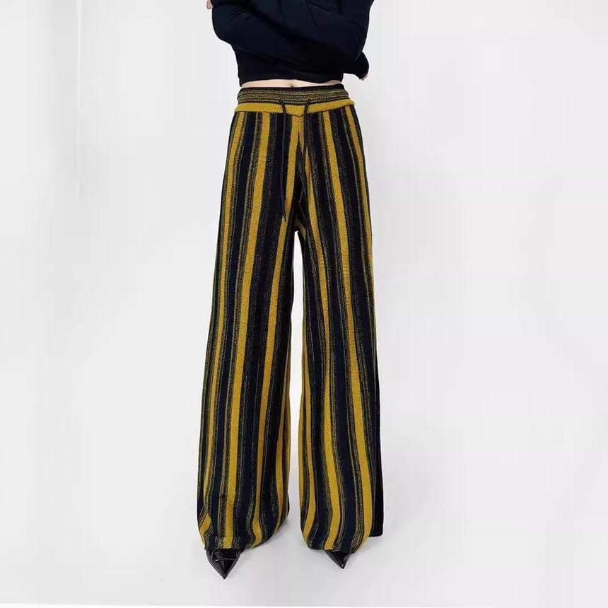 High Waist Striped Wide Leg Pants Product Image