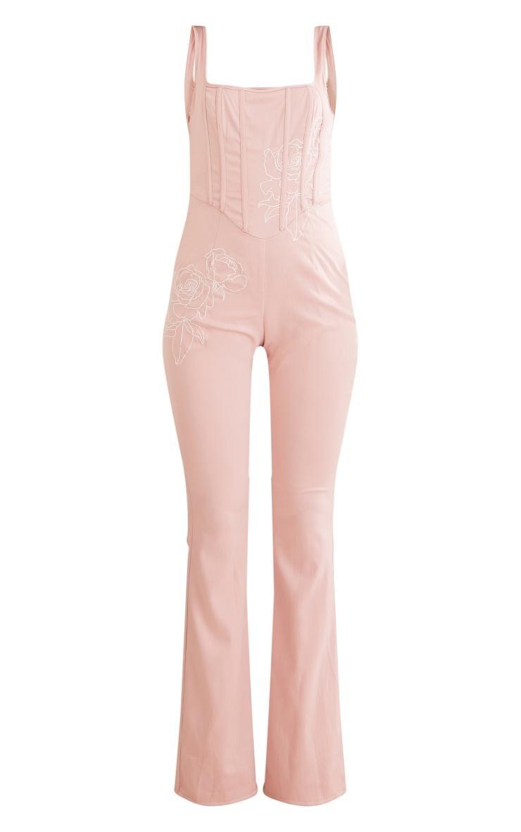 Rose Satin Embroidery Detail Boned Strappy Jumpsuit Product Image