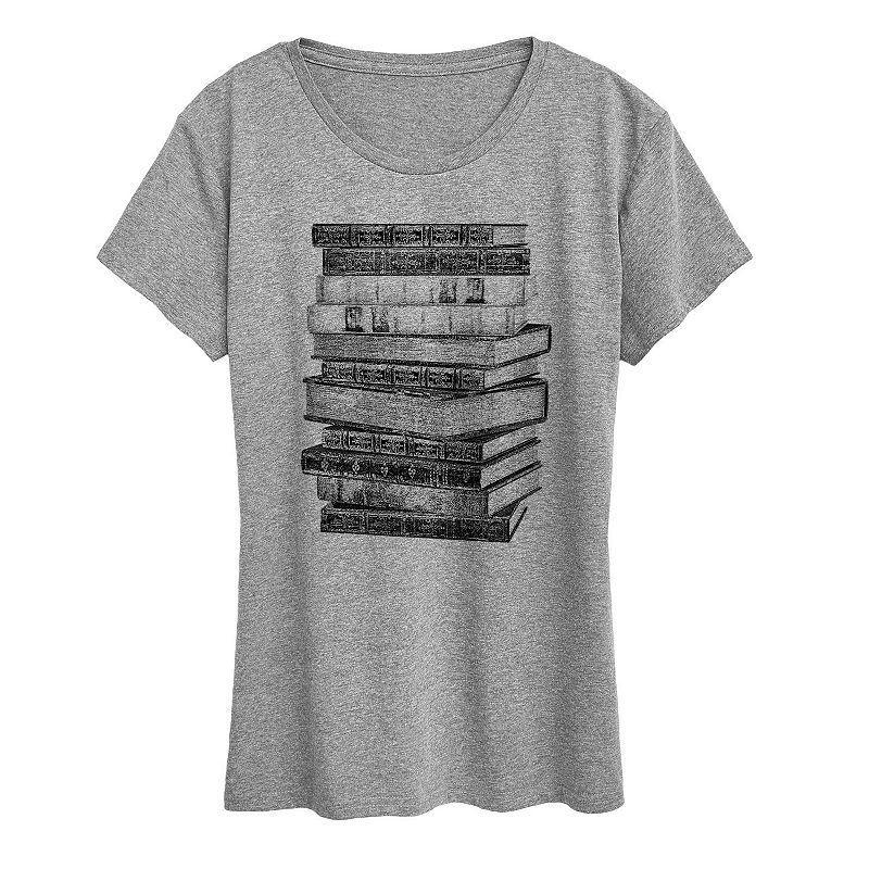 Womens Stacked Books Graphic Tee, Girls Grey Gray Product Image