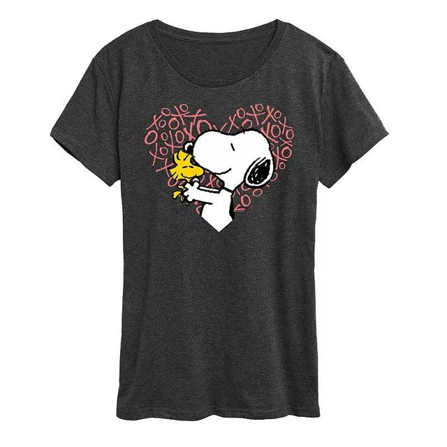 Womens Peanuts Snoopy & Woodstock Heart Graphic Tee Heather Grey Product Image