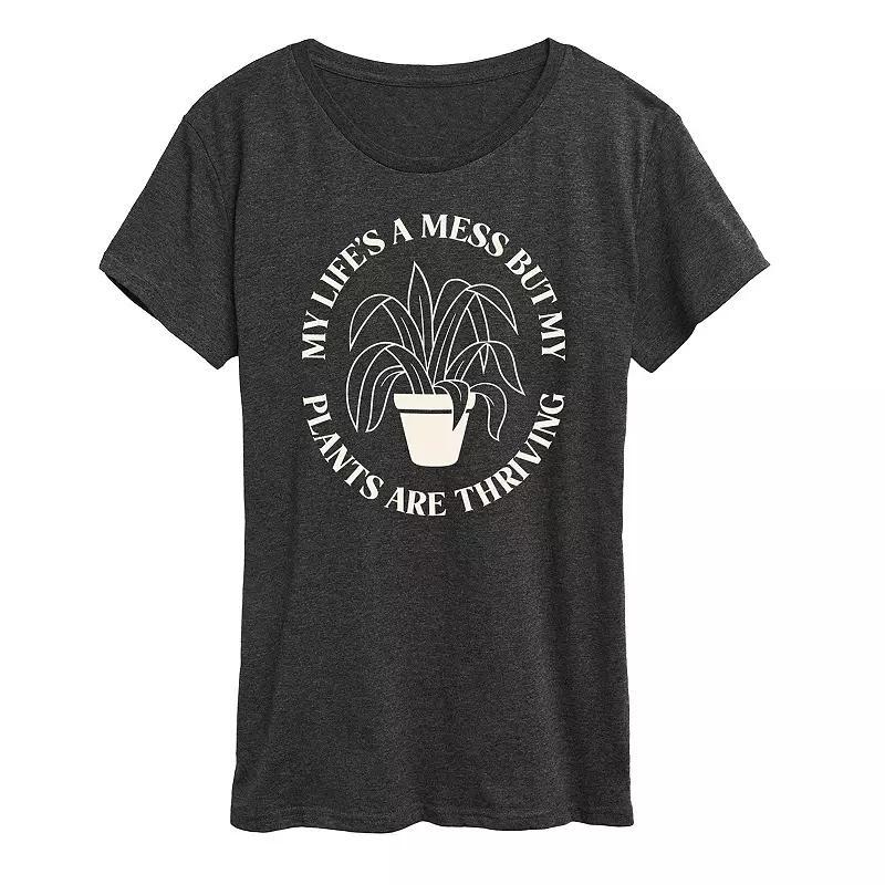 Instant Message Womens Womens Tee Shirts HEATHER - Heather Charcoal My Plants Are Thriving Graphic Tee - Women & Plus Product Image