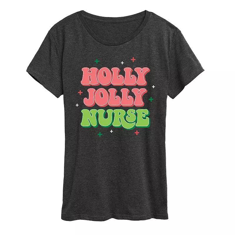 Womens Holly Jolly Nurse Graphic Tee Grey Product Image