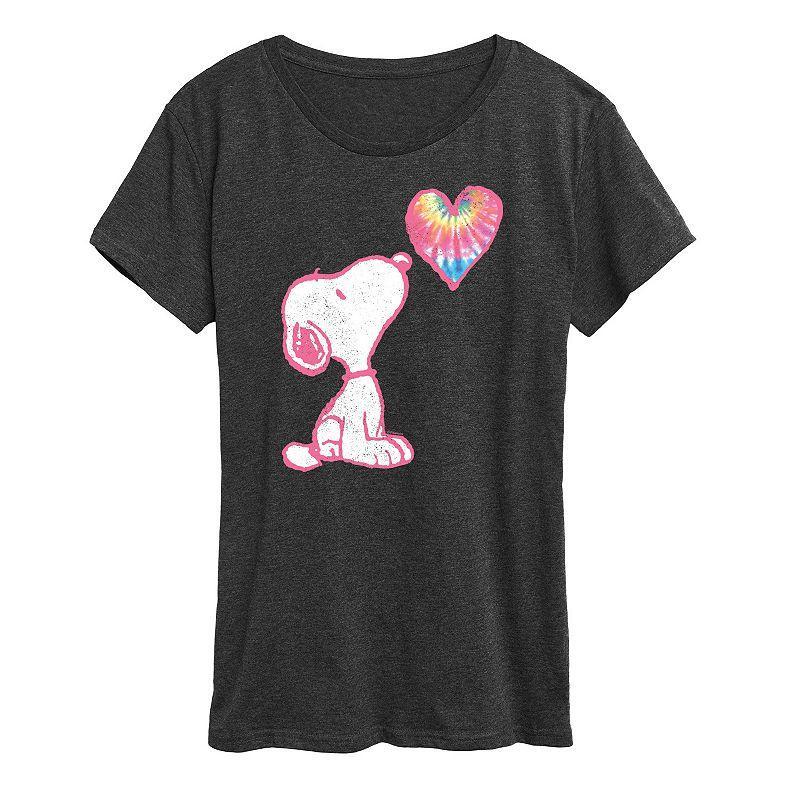 Womens Peanuts Pastel Rainbow Heart Graphic Tee, Girls Grey Royal Blue Product Image