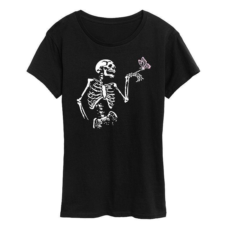 Womens Skeleton With Butterfly Graphic Tee Product Image