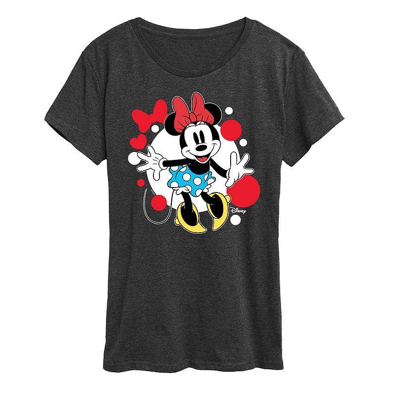 Disneys Minnie Mouse Dots Graphic Tee, Womens Grey Gray Product Image