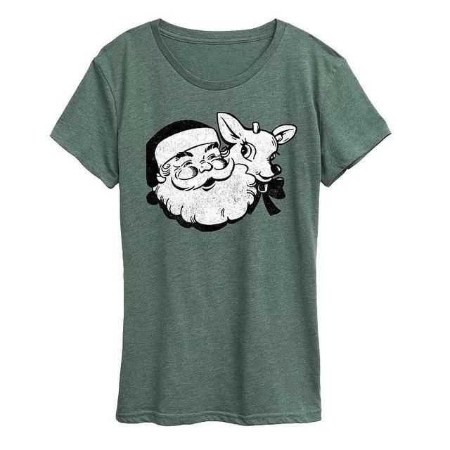 Womens Santa And Reindeer Graphic Tee, Girls Grey Green Product Image