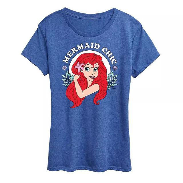 Disney Princess Ariel Womens Mermaid Chic Graphic Tee, Girls Grey Blue Product Image