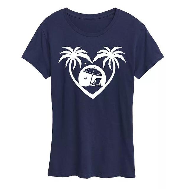 Womens Palm Trees Heart Scene Graphic Tee Blue Product Image