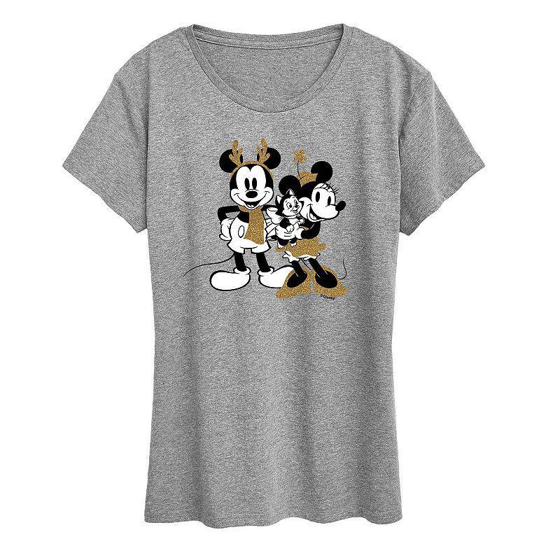 Disneys Mickey Mouse Womens Mickey Minnie Sparkle Graphic Tee, Girls Product Image