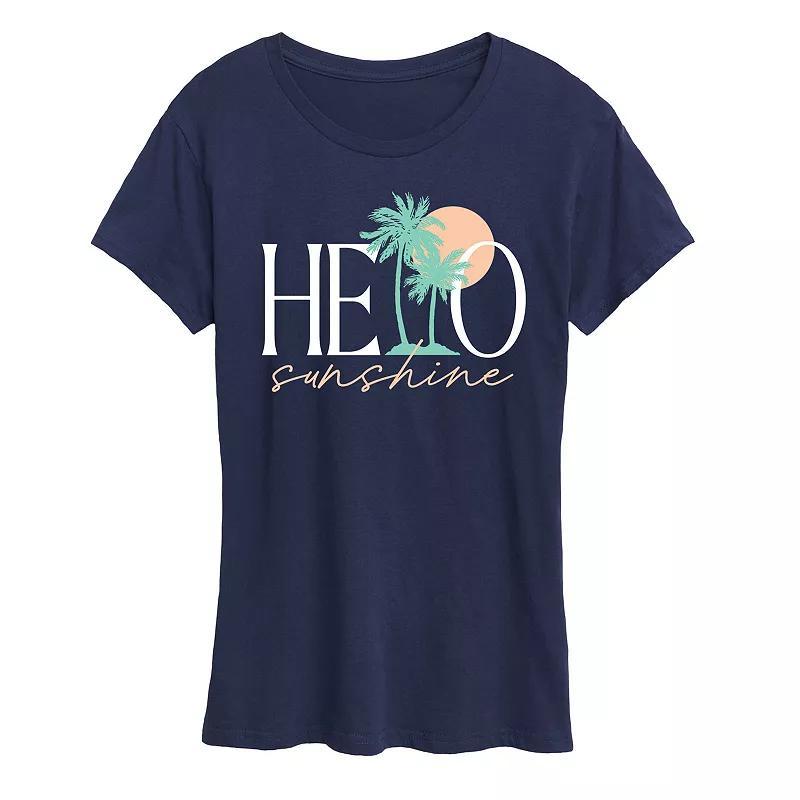 Womens Hello Sunshine Palms Graphic Tee Blue Product Image