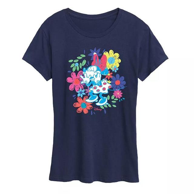 Disneys Minnie Mouse Flowers Graphic Tee, Womens Blue Product Image