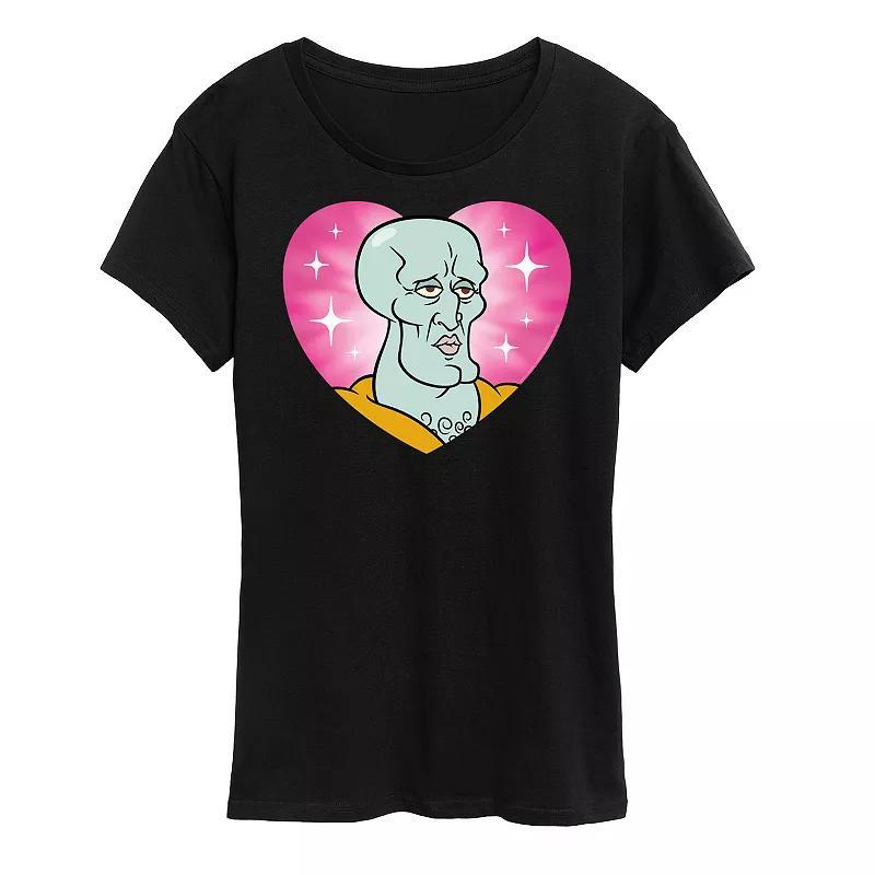 Womens Spongebob Squarepants Handsome Squidward Heart Graphic Tee Product Image