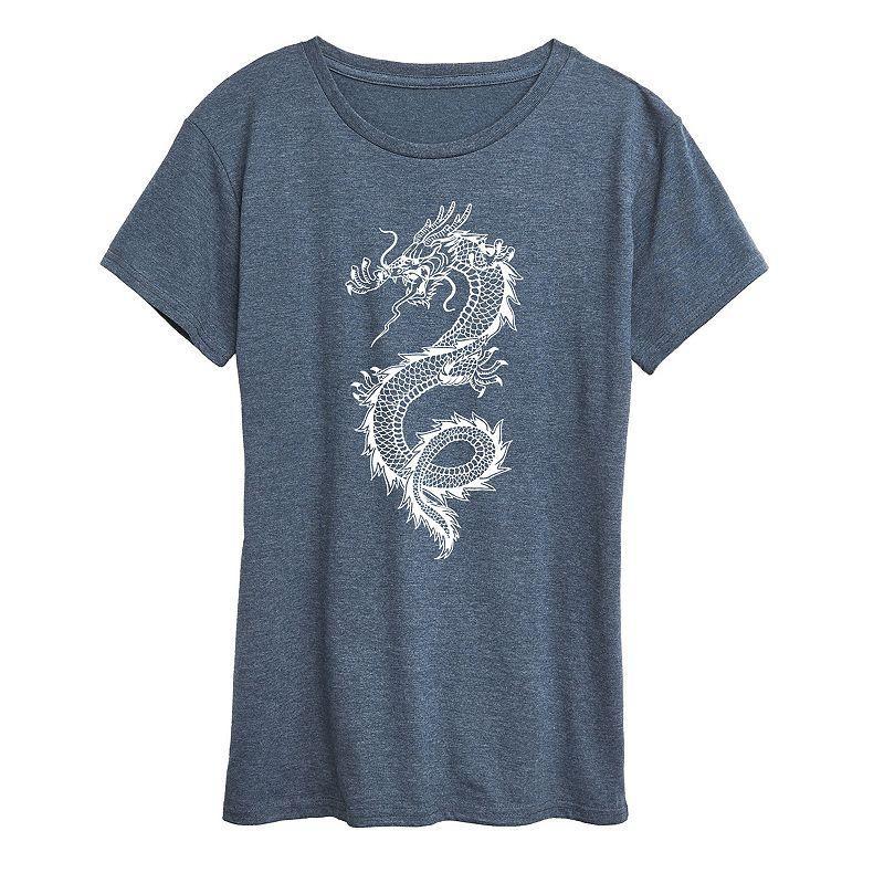 Womens Chinese Dragon Graphic Tee Grey Blue Product Image