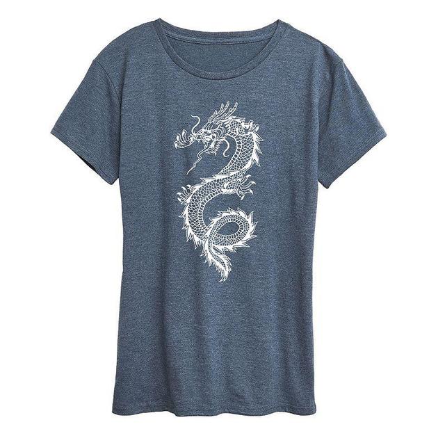 Womens Chinese Dragon Graphic Tee Grey Blue Product Image