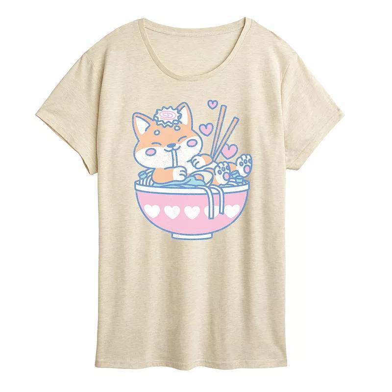 Womens Kawaii Ramen Shiba Inu Graphic Tee Grey Royal Blue Product Image