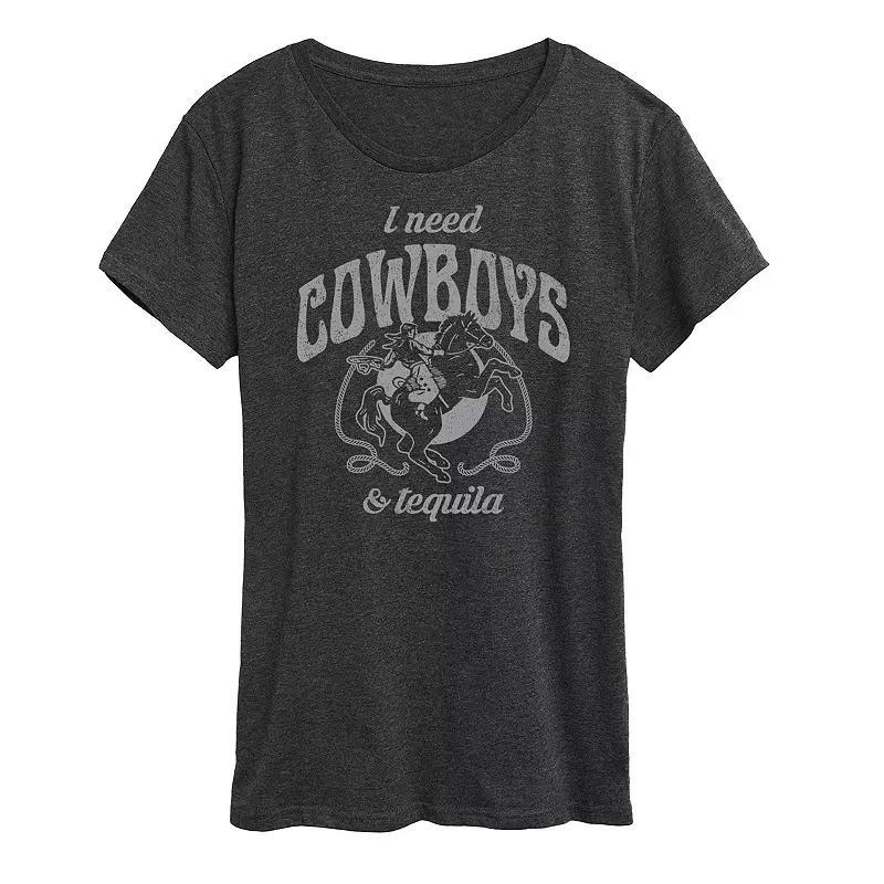 Womens I Need Cowboys And Tequila Graphic Tee Heather Grey Product Image