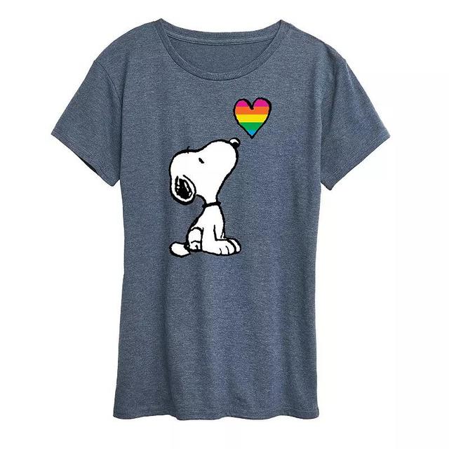 Womens Peanuts Snoopy Rainbow Heart Graphic Tee Product Image