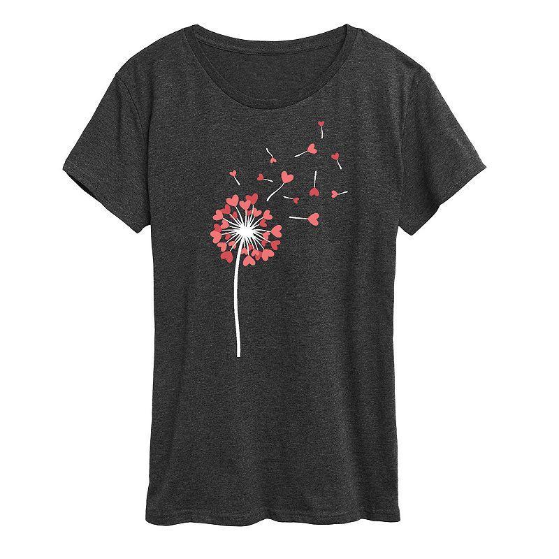 Womens Dandelion Hearts Graphic Tee Dark Grey Product Image