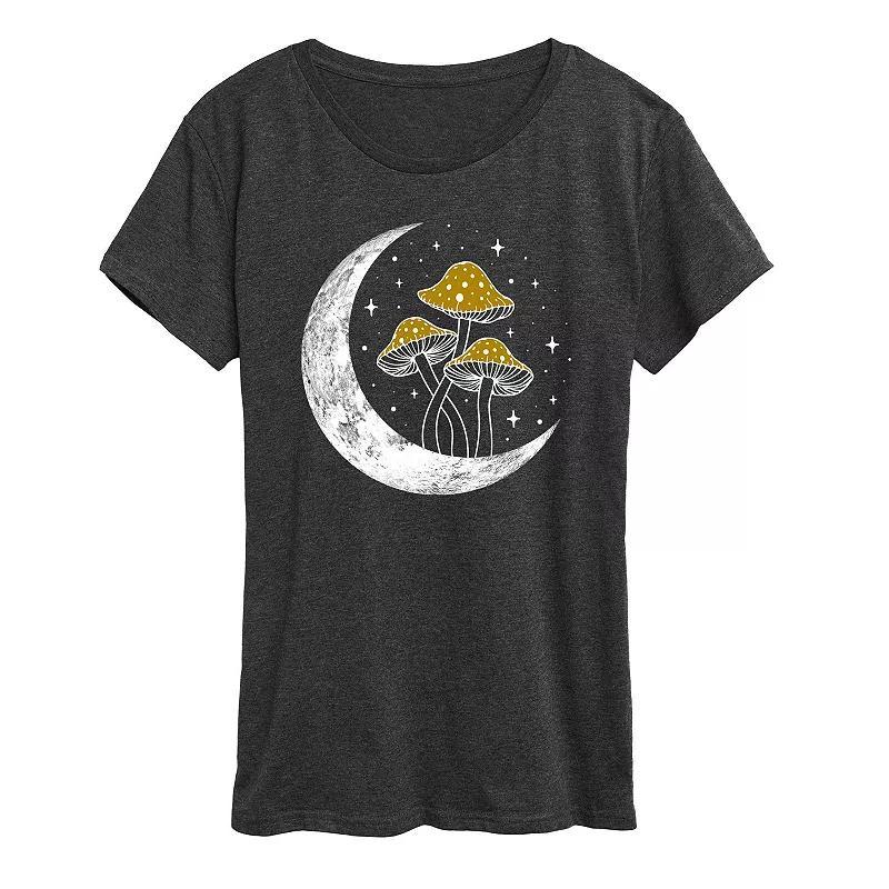 Womens Crescent Moon With Mushrooms Graphic Tee, Girls Heather Grey Product Image