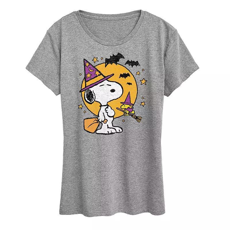 Plus Size Peanuts Snoopy & Woodstock Witchcraft Graphic Tee, Womens Grey Gray Product Image