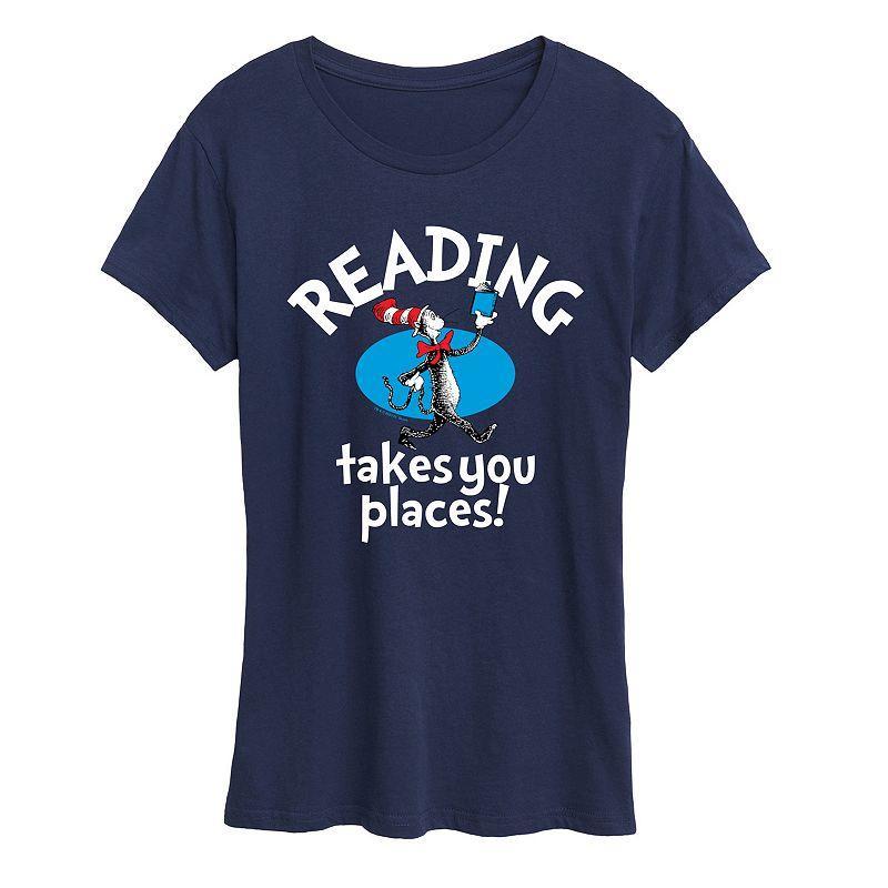 Womens Dr. Seuss Reading Graphic Tee Blue Product Image