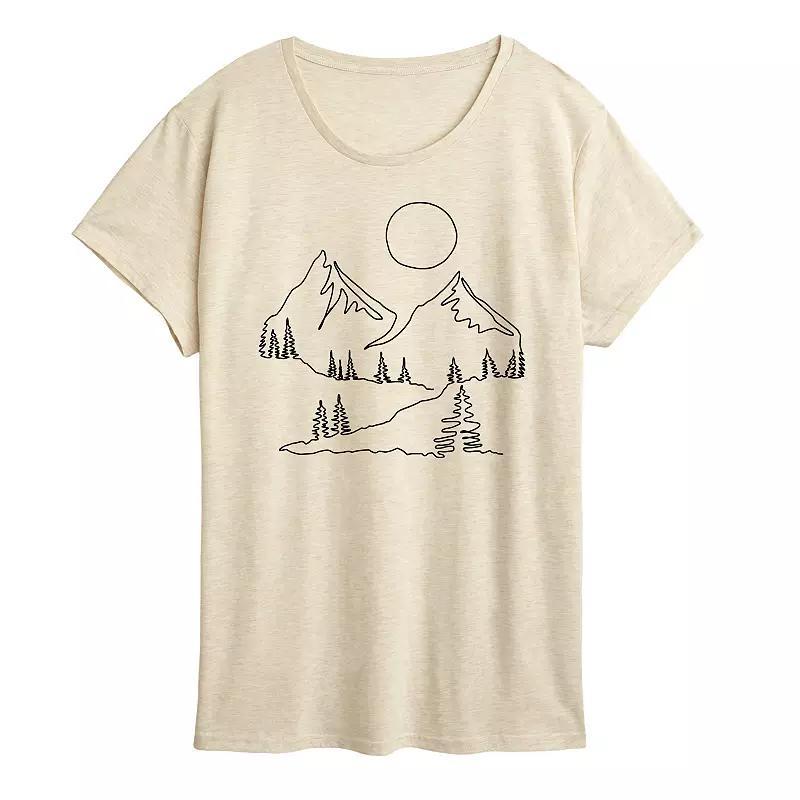 Womens Mountain Line Drawing Graphic Tee Grey Dark Red Product Image