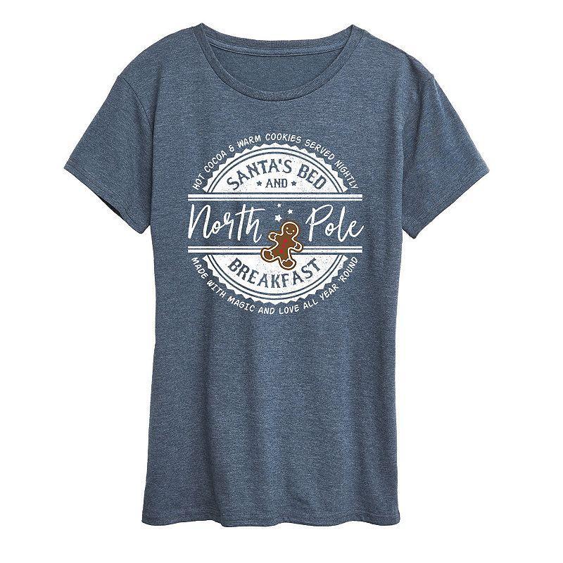 Plus Size North Pole Bed & Breakfast Holiday Graphic Tee, Womens Grey Blue Product Image