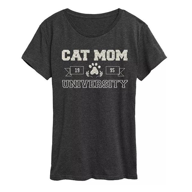 Womens Cat Mom University Graphic Tee Heather Grey Product Image