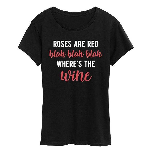 Womens Roses Are Red Blah Blah Wine Graphic Tee Product Image