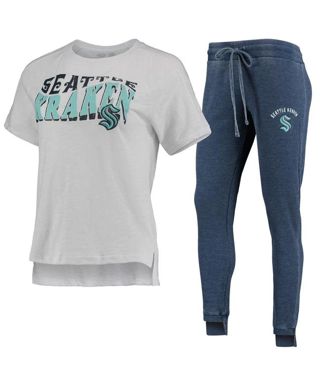 Womens Concepts Sport Deep Sea Blue Seattle Kraken Resurgence Slub Burnout Raglan T-shirt and Joggers Sleep Set - Deep Sea Blue Product Image