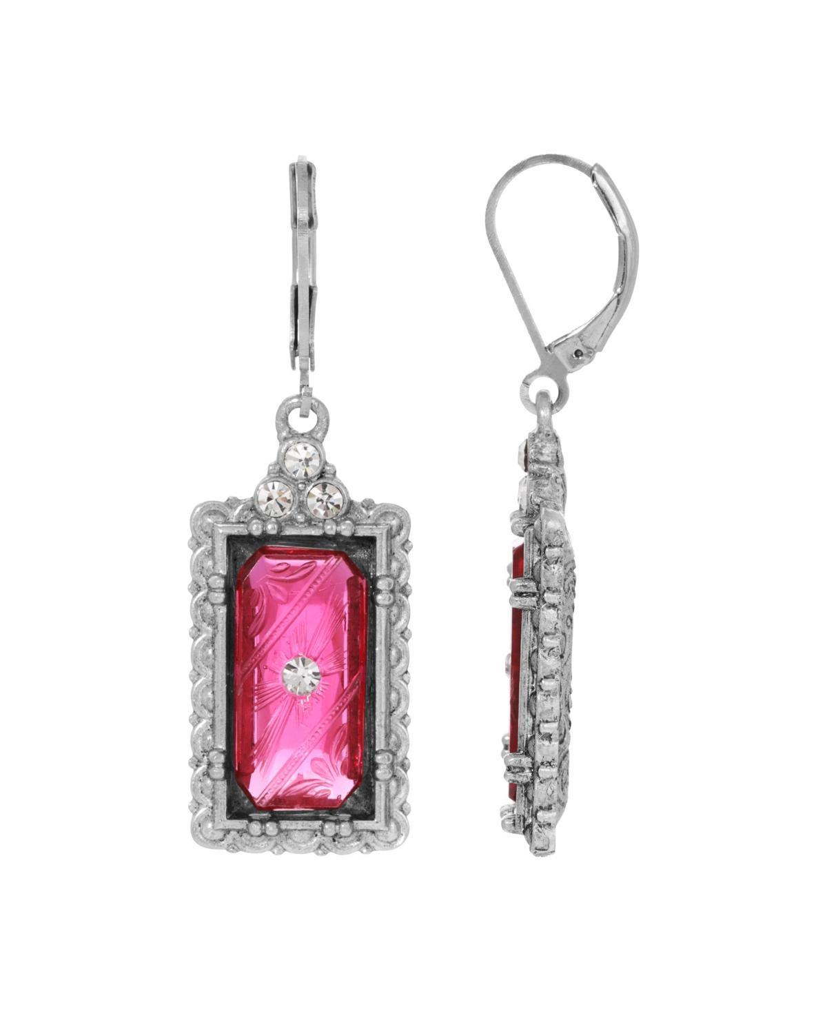 1928 Silver Tone Rectangle Simulated Crystal Stone Earrings, Womens, Pink Product Image