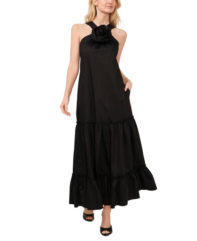 Women's Tiered Roseette Halter Maxi Dress Product Image