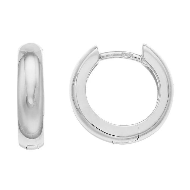 14 mm Polished Sterling Silver Huggie Hoop Earrings, Womens Product Image