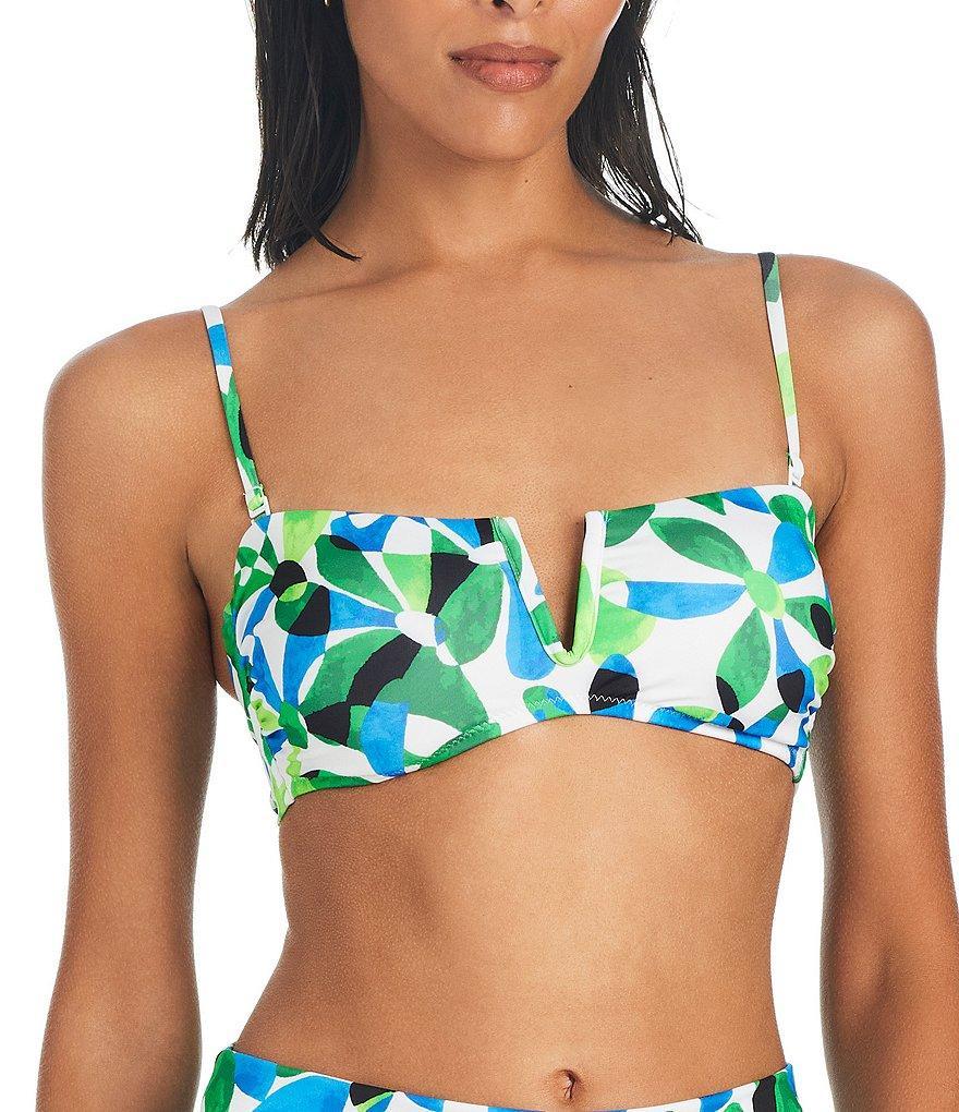 Sanctuary Jigsaw Petals Floral Print V-Wire Neck Bandeau Swim Top Product Image