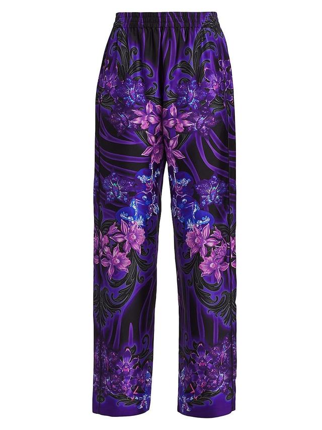 Womens Floral-Printed Silk Pajama Pants Product Image