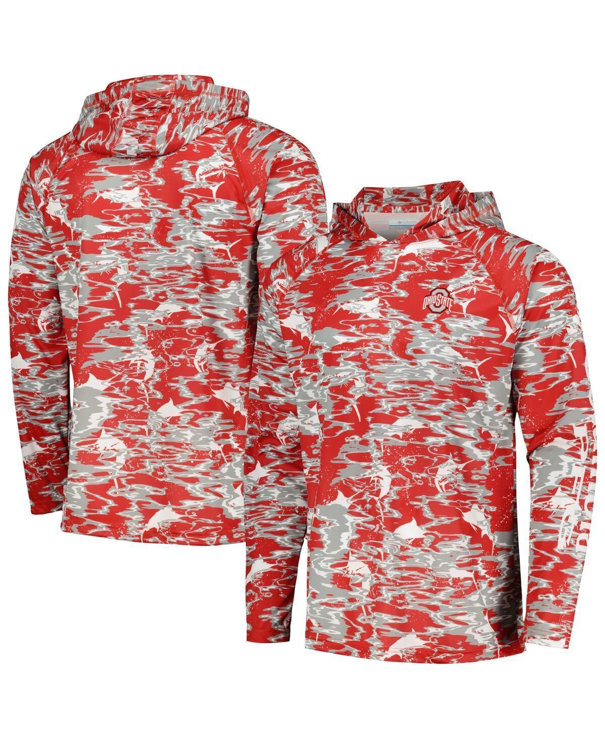 Mens Columbia Scarlet Ohio State Buckeyes PFG Terminal Tackle Omni-Shade Rippled Long Sleeve Hooded T-Shirt Product Image